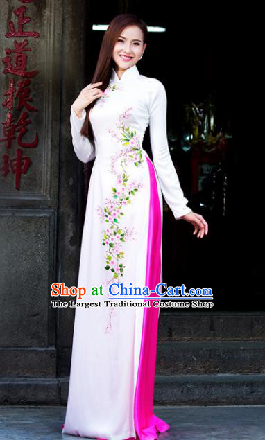 Vietnam Traditional Court Costume White Ao Dai Dress Asian Vietnamese Cheongsam for Women