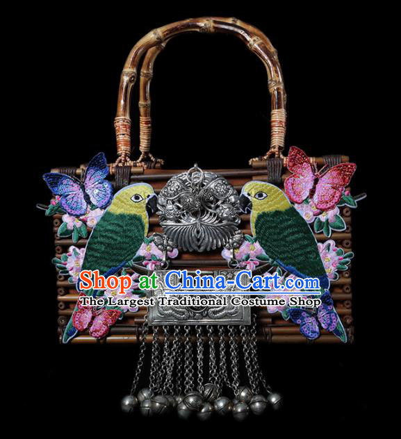 Chinese Traditional National Bags Ethnic Bamboo Embroidered Handbag for Women