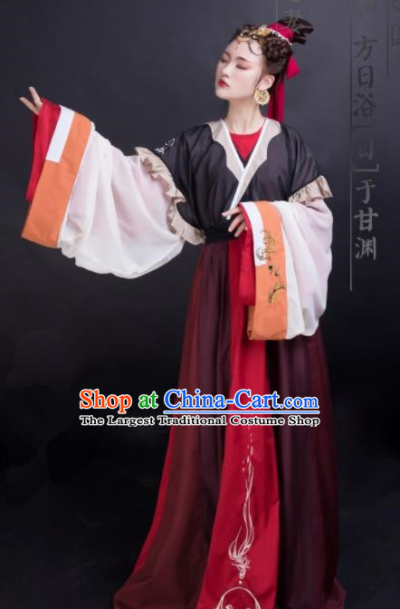 Chinese Traditional Jin Dynasty Palace Princess Historical Costume Ancient Peri Swordswoman Embroidered Dress for Women