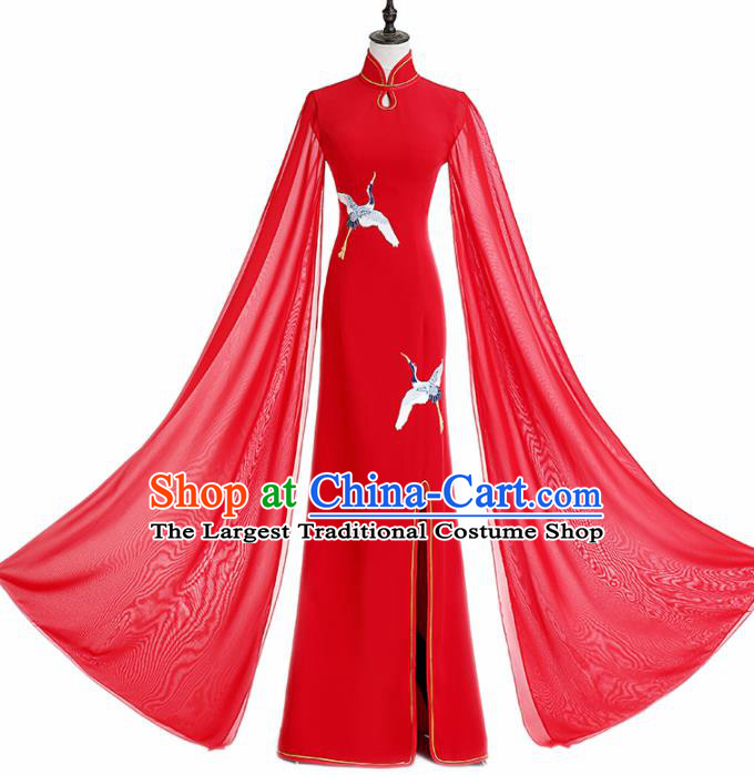 Chinese National Catwalks Costume Red Cheongsam Traditional Tang Suit Qipao Dress for Women