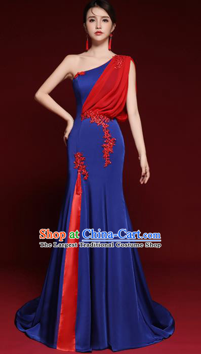 Top Grade Catwalks Royalblue Veil Full Dress Modern Dance Party Compere Costume for Women