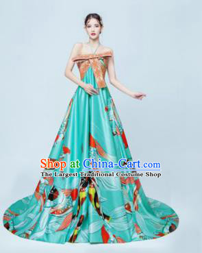 Top Grade Catwalks Compere Green Trailing Full Dress Modern Dance Party Costume for Women