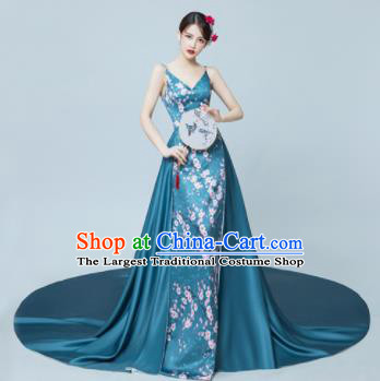 Top Grade Catwalks Compere Blue Mullet Full Dress Modern Dance Party Costume for Women