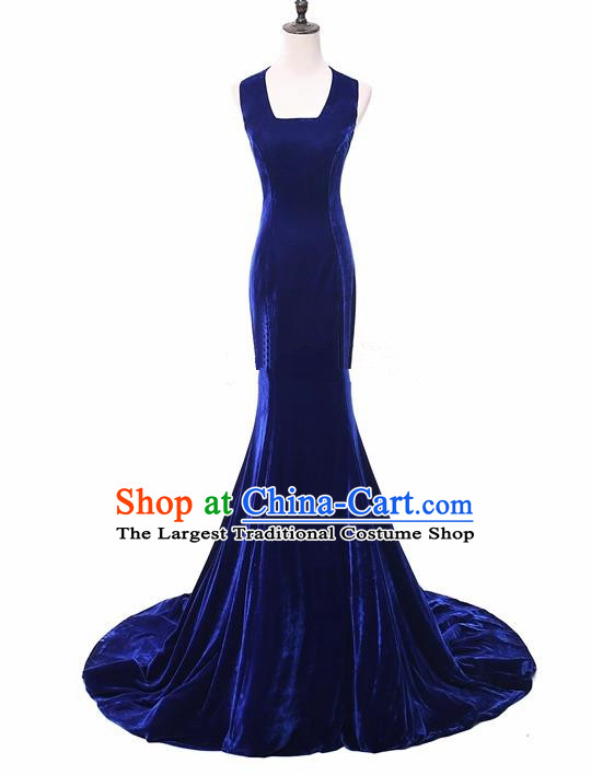 Top Grade Catwalks Compere Royalblue Velvet Full Dress Modern Dance Party Costume for Women