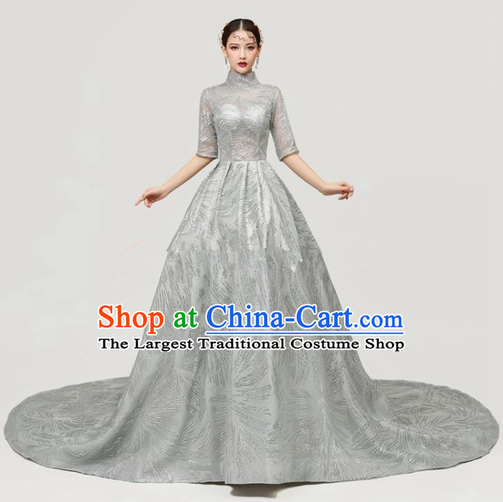 Top Grade Catwalks Grey Full Dress Chorus Compere Modern Dance Party Costume for Women