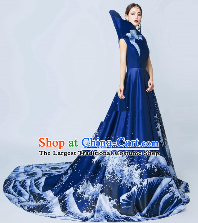 Top Grade Catwalks Royalblue Full Dress Chorus Compere Modern Dance Party Costume for Women