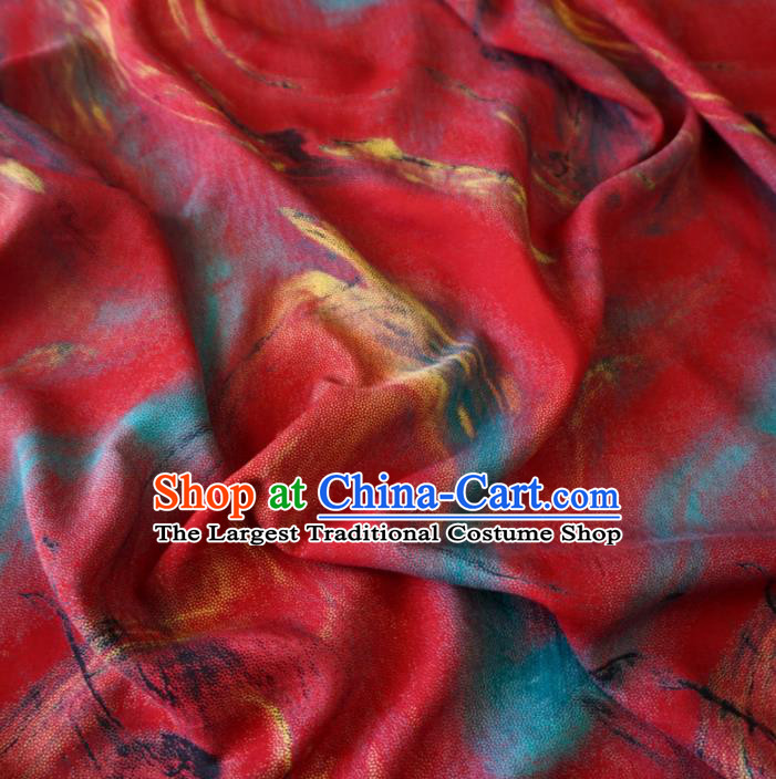 Asian Chinese Traditional Wave Pattern Red Watered Gauze Cheongsam Silk Fabric Chinese Fabric Material