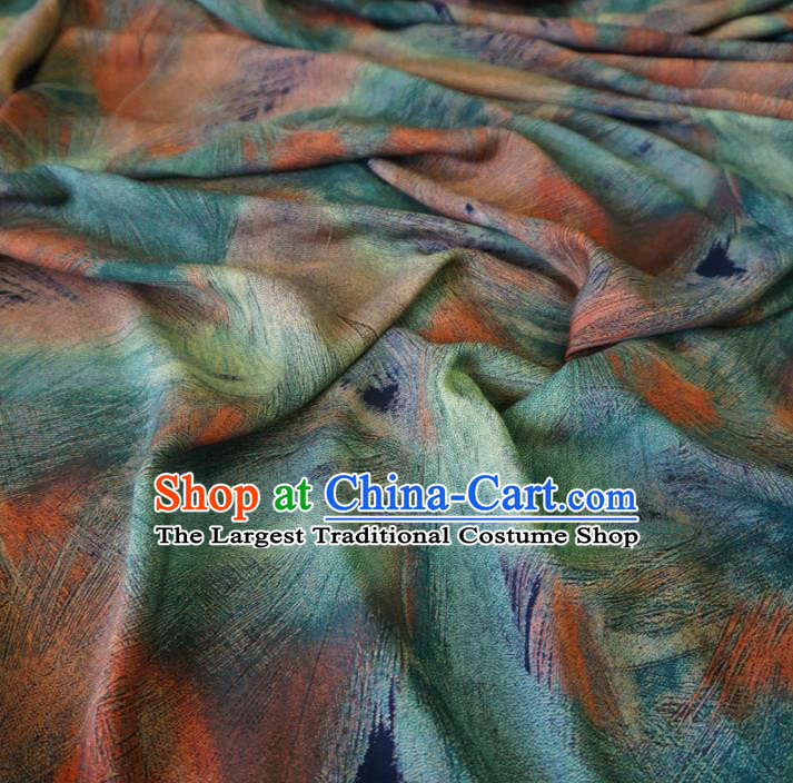 Asian Chinese Traditional Feather Pattern Green Watered Gauze Cheongsam Silk Fabric Chinese Fabric Material