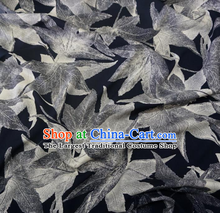 Asian Chinese Traditional Maple Leaf Pattern Design Black Watered Gauze Cheongsam Silk Fabric Chinese Fabric Material