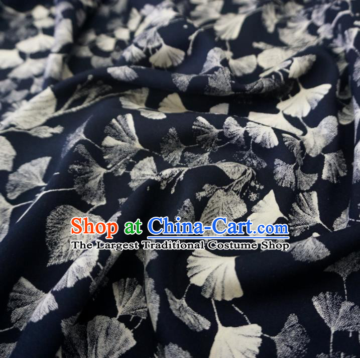 Asian Chinese Traditional Ginkgo Leaf Pattern Design Black Watered Gauze Cheongsam Silk Fabric Chinese Fabric Material