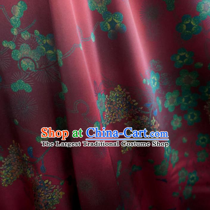 Asian Chinese Traditional Plum Blossom Pattern Design Red Watered Gauze Cheongsam Silk Fabric Chinese Fabric Material