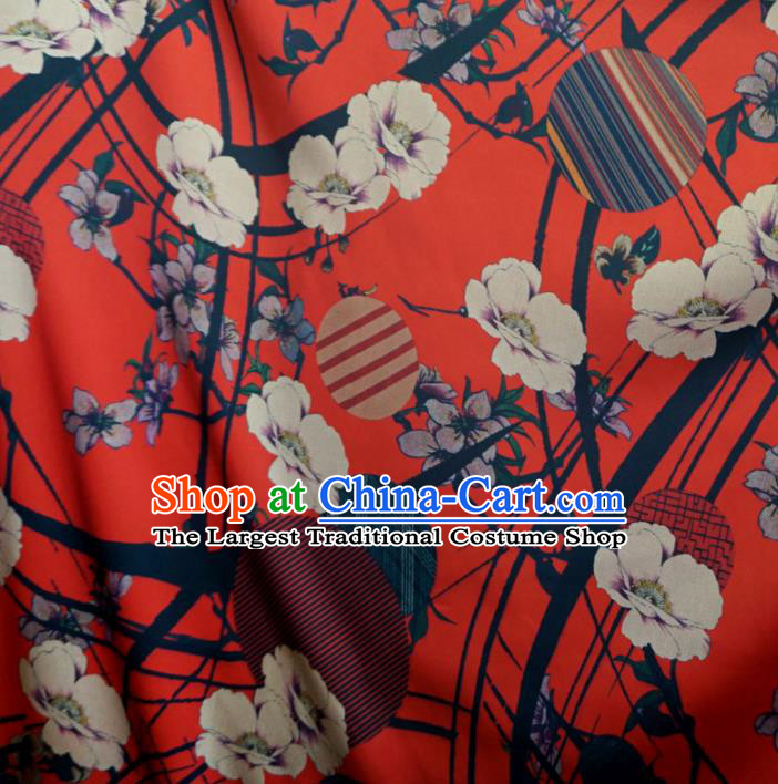 Asian Chinese Traditional Plum Blossom Pattern Design Orange Watered Gauze Cheongsam Silk Fabric Chinese Fabric Material