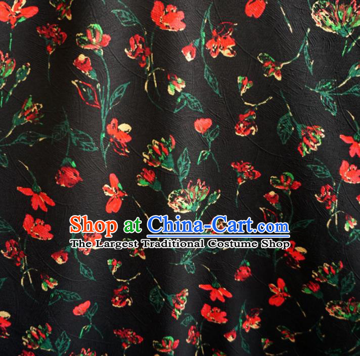 Asian Chinese Traditional Flowers Pattern Design Black Watered Gauze Cheongsam Silk Fabric Chinese Fabric Material