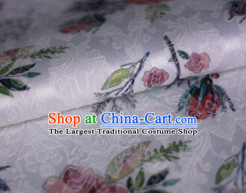 Asian Chinese Classical Rose Pattern White Brocade Cheongsam Silk Fabric Chinese Traditional Satin Fabric Material