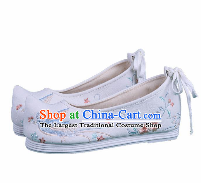 Chinese Traditional Hanfu Shoes Embroidered Birds White Shoes Handmade Ancient Princess Shoes for Women