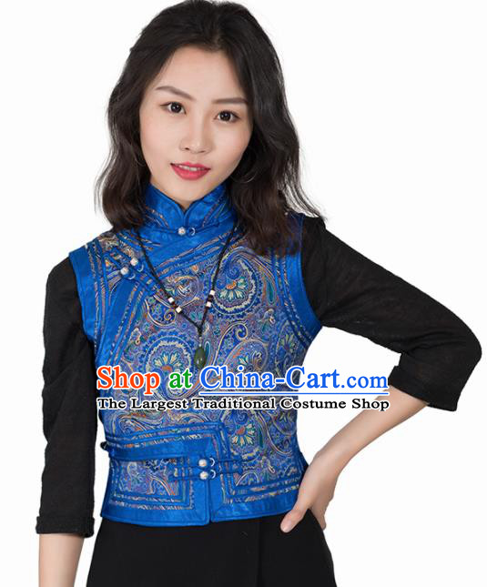 Chinese Traditional Mongolian Ethnic Blue Vest Mongol Nationality Waistcoat Costume for Women