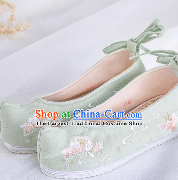 Chinese Traditional Embroidered Shoes Hanfu Green Cloth Shoes Handmade Ancient Princess Shoes for Women