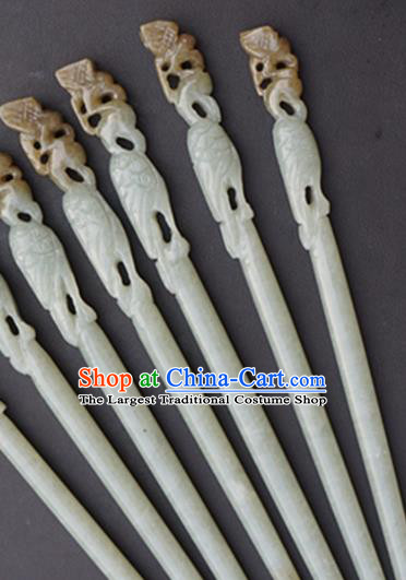 Chinese Handmade Jade Hairpins Carving Crane Jade Hair Accessories for Women for Men