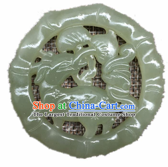 Handmade Chinese Jade Carving Deer Pendant Traditional Jade Craft Jewelry Accessories