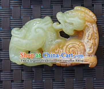 Handmade Chinese Ancient Yellow Jade Carving Pi Xiu Pendant Traditional Jade Craft Jewelry Accessories