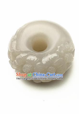 Chinese Handmade Jade Craft Carving Peony Jade Jewelry Accessories Jade Necklace Pendant