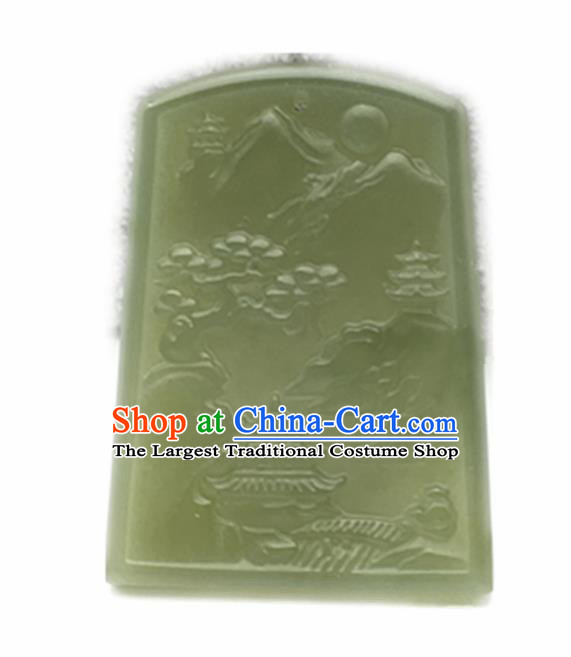 Chinese Handmade Jade Craft Carving Pavilion Jade Jewelry Accessories Jade Necklace Pendant