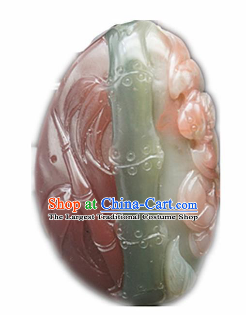 Chinese Handmade Carving Bamboo Bat Jade Pendant Traditional Jade Craft Jewelry Accessories