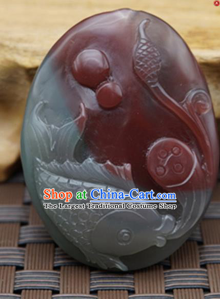 Chinese Handmade Carving Lotus Fish Jade Pendant Traditional Jade Craft Jewelry Accessories