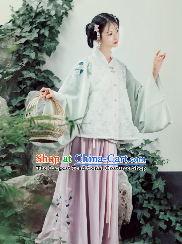 Asian Chinese Ancient Nobility Feminist Embroidered Hanfu Dress Traditional Ming Dynasty Young Lady Historical Costume for Women