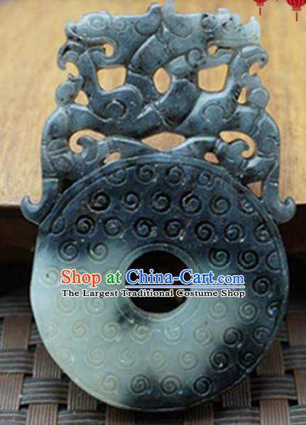 Chinese Handmade Carving Dragon Gray Jade Pendant Jewelry Accessories Ancient Traditional Jade Craft Decoration