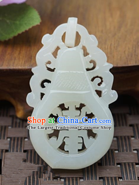 Chinese Handmade White Jade Carving Vase Pendant Jewelry Accessories Ancient Traditional Jade Craft Decoration