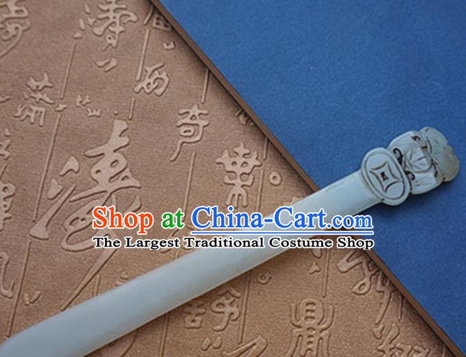 Chinese Handmade Jade Carving Bat Hair Clip Ancient Jade Hairpins Hair Accessories for Women for Men