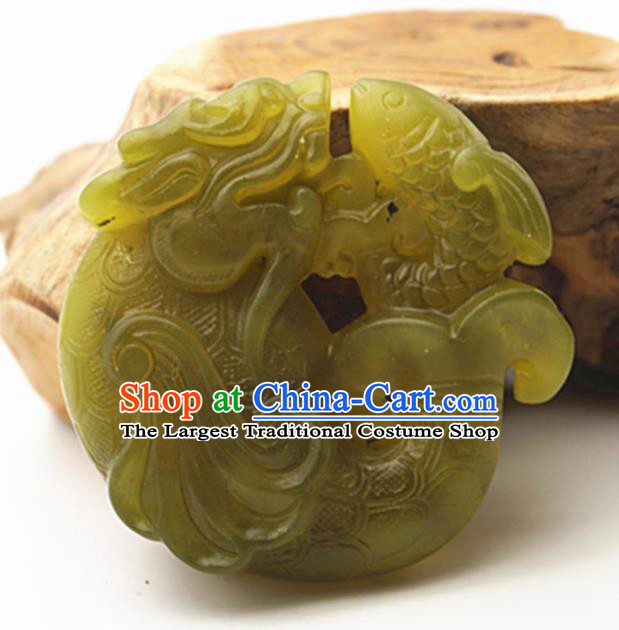 Handmade Chinese Ancient Jade Carving Dragonfish Pendant Traditional Jade Craft Jewelry Decoration Accessories