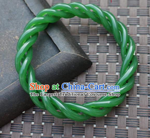 Chinese Handmade Ancient Green Jade Bracelet Traditional Jade Bangle Jewelry Accessories for Women for Men