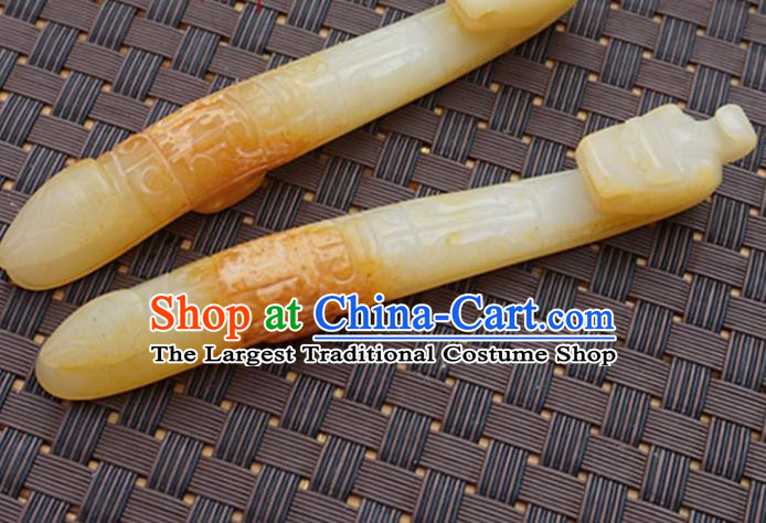 Chinese Handmade Yellow Jade Craft Carving Dragon Head Waist Accessories Jade Hook Pendant Jewelry Decoration