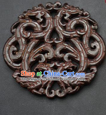 Chinese Ancient Wedding Carving Dragon Phoenix Brown Jade Pendant Traditional Handmade Jade Craft Jewelry Decoration Accessories