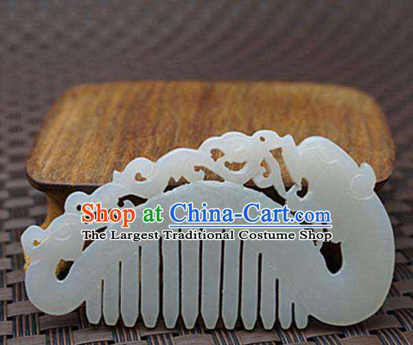 Chinese Handmade Jade Carving Dragon Hair Comb Ancient Jade Hairpins Hair Accessories for Women