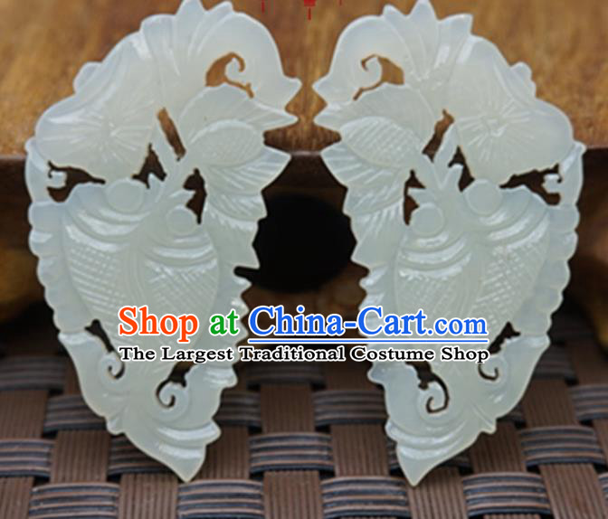 Chinese Ancient Jewelry Accessories Carving Fishes Jade Pendant Traditional Handmade Jade Craft Decoration