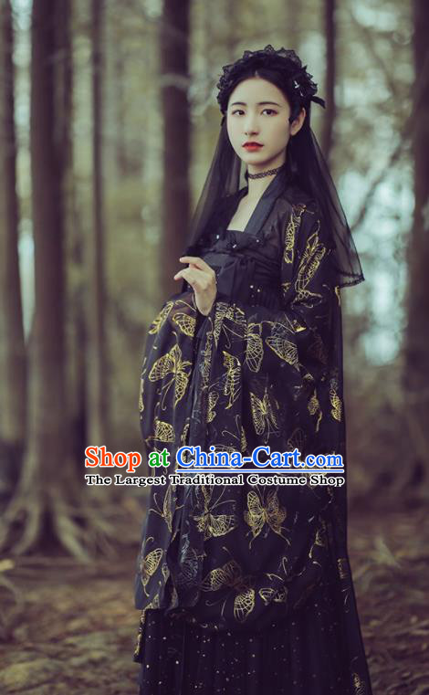 Chinese Ancient Peri Black Hanfu Dress Traditional Tang Dynasty Court Princess Historical Costume for Women