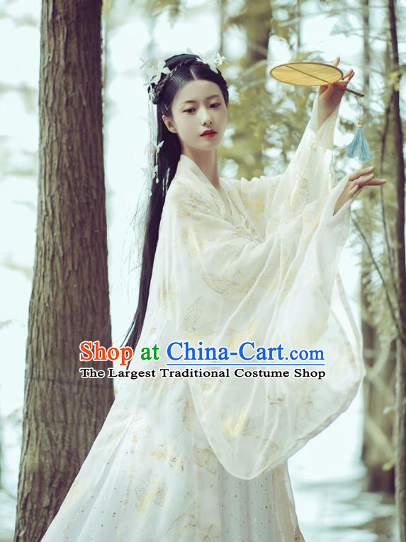 Chinese Ancient Peri Princess White Hanfu Dress Traditional Drama Tang Dynasty Court Lady Historical Costume for Women