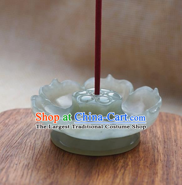 Chinese Handmade Jade Craft Carving Censer Jade Lotus Decoration