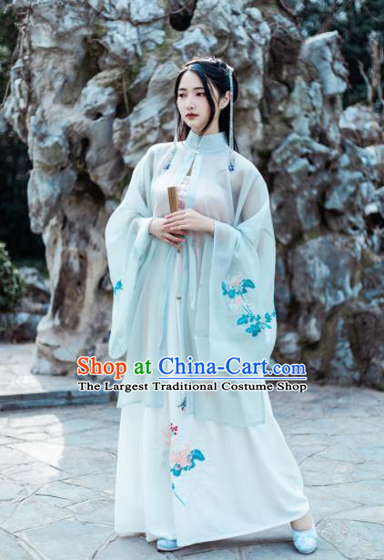 Chinese Ancient Nobility Lady Embroidered Chrysanthemum Hanfu Dress Traditional Drama Ming Dynasty Historical Costume for Women