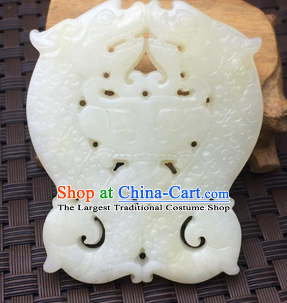 Handmade Chinese Carving Double Dragons Jade Pendant Ancient Traditional Jade Craft Decoration