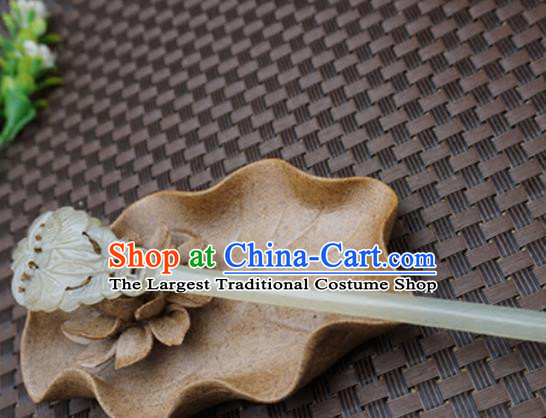 Handmade Chinese White Jade Hair Clip Ancient Palace Jade Carving Butterfly Hairpins Hair Accessories for Women for Men