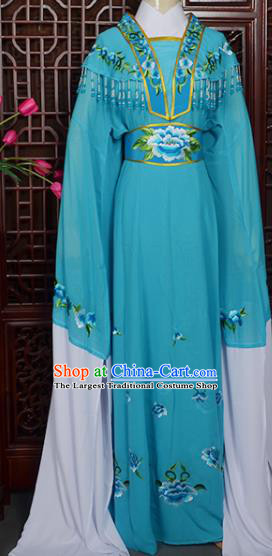 Handmade Chinese Beijing Opera Actress Embroidered Blue Dress Peking Opera Princess Costume for Women