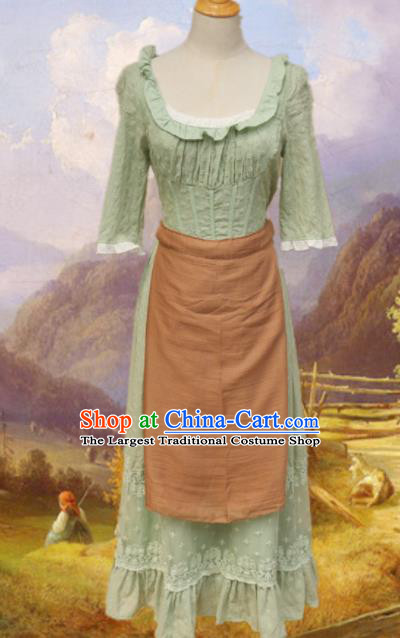 Europe Medieval Traditional Costume European Maidservant Green Dress for Women