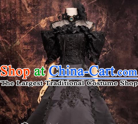 Europe Medieval Traditional Court Costume European Princess Atrovirens Full Dress for Women