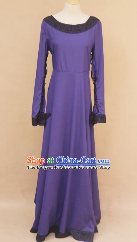 Europe Medieval Traditional Farmwife Costume European Maidservant Purple Dress for Women