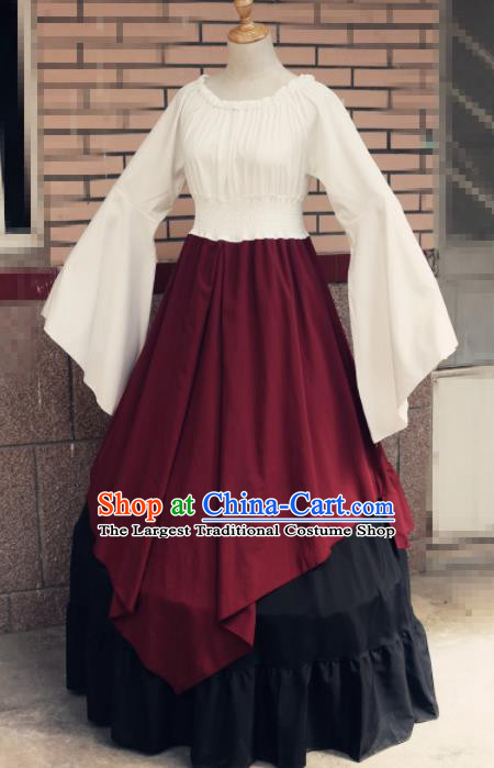 Europe Traditional Countrywoman Costume European Maidservant Red Dress for Women