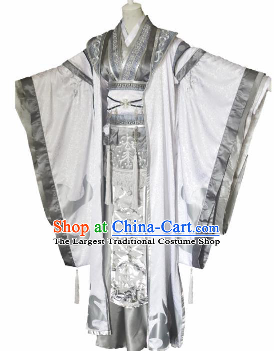 Traditional Chinese Cosplay Crown Prince White Clothing Ancient Swordsman Costume for Men